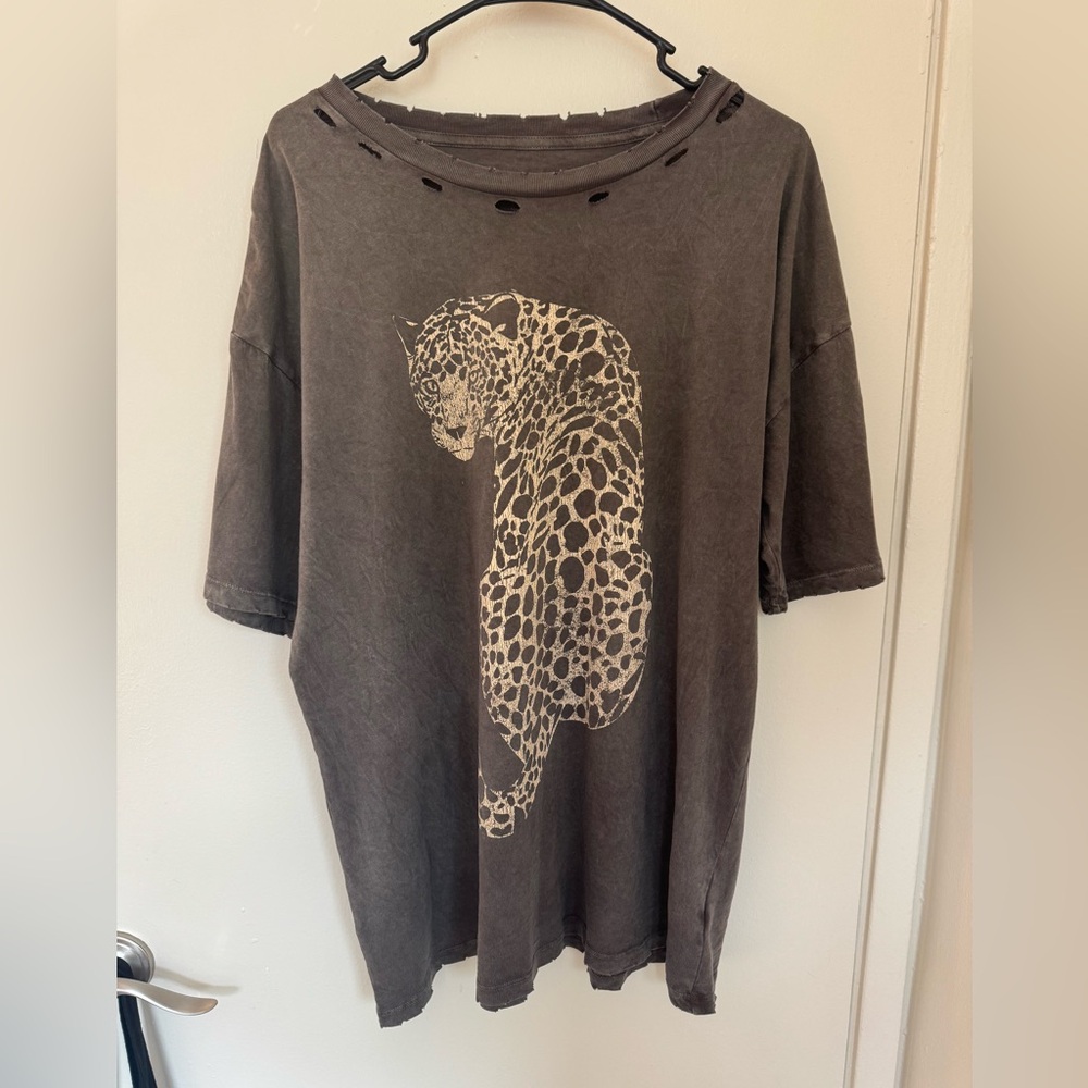 Free People Distressed Oversized Tiger Tee